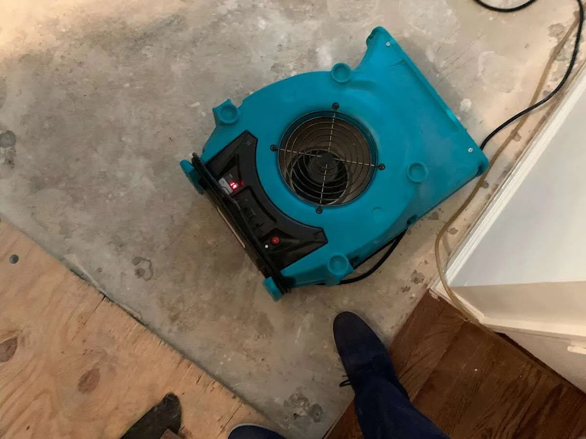 Air mover drying subfloor during Leak Detection & Repair in Tehachapi